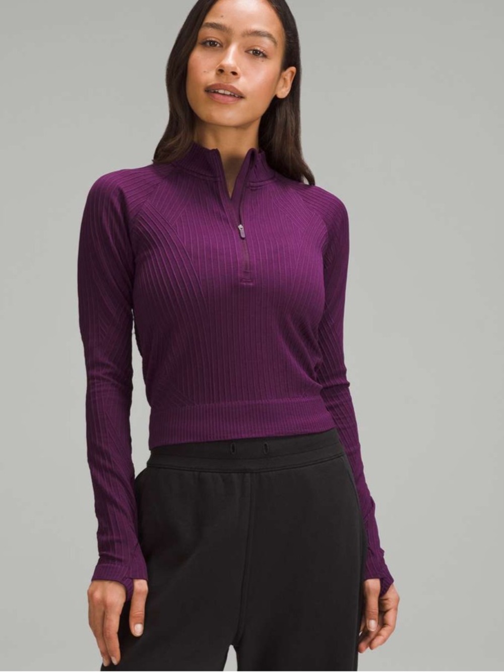 lululemon athletica Purple Ribbed Half-Zip Long Sleeve Top